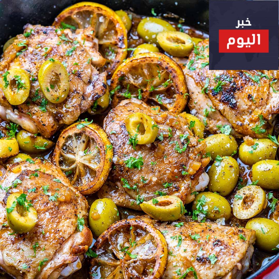 طاجن الدجاج بالليمون والزيتون